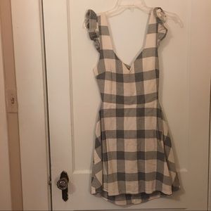 Gingham print low cut back with tie dress